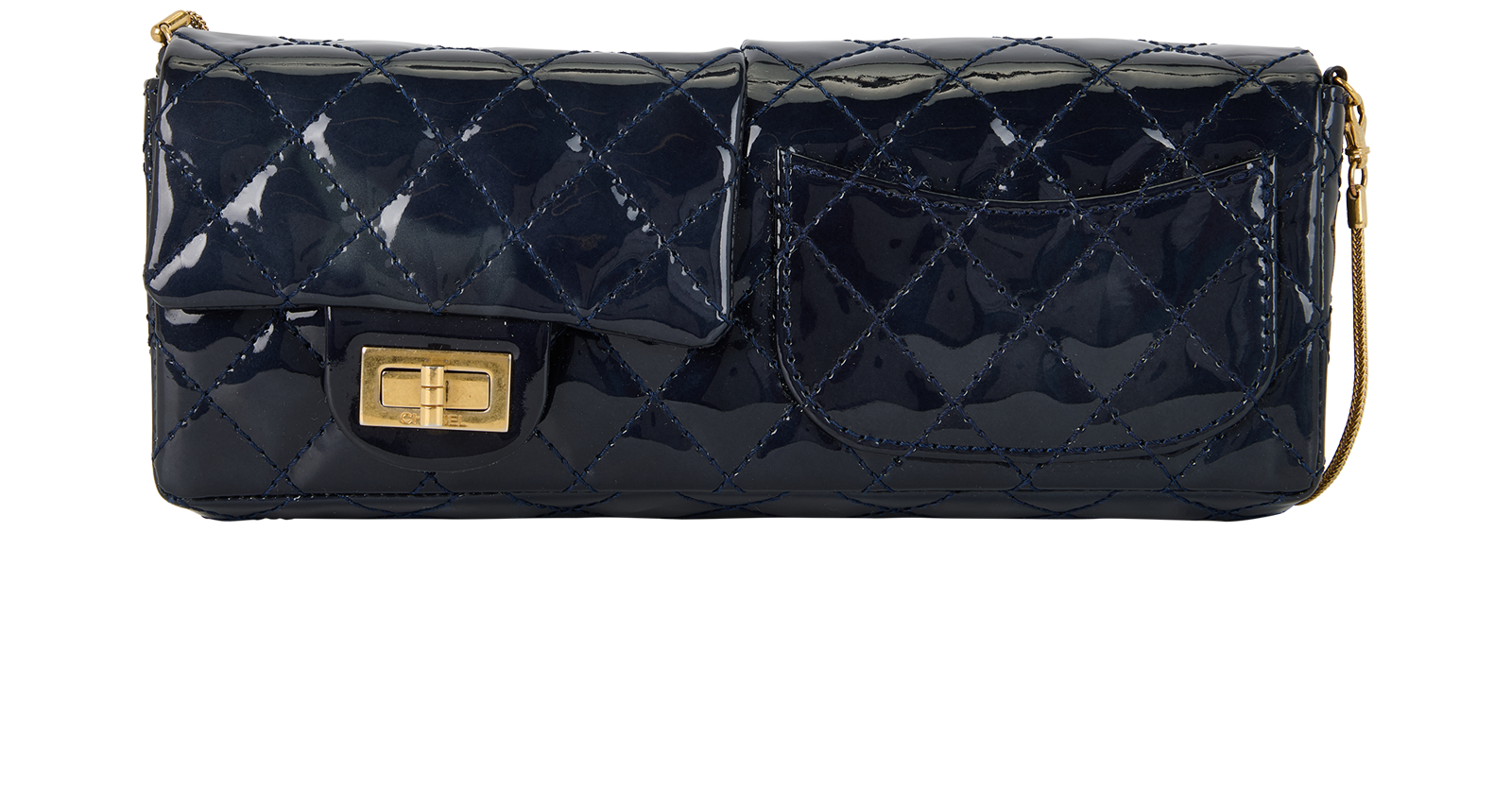 Quilted Reissue Double Flap Clutch, &pound;1,500, Handbags, Navy, Patent Leather, Back view